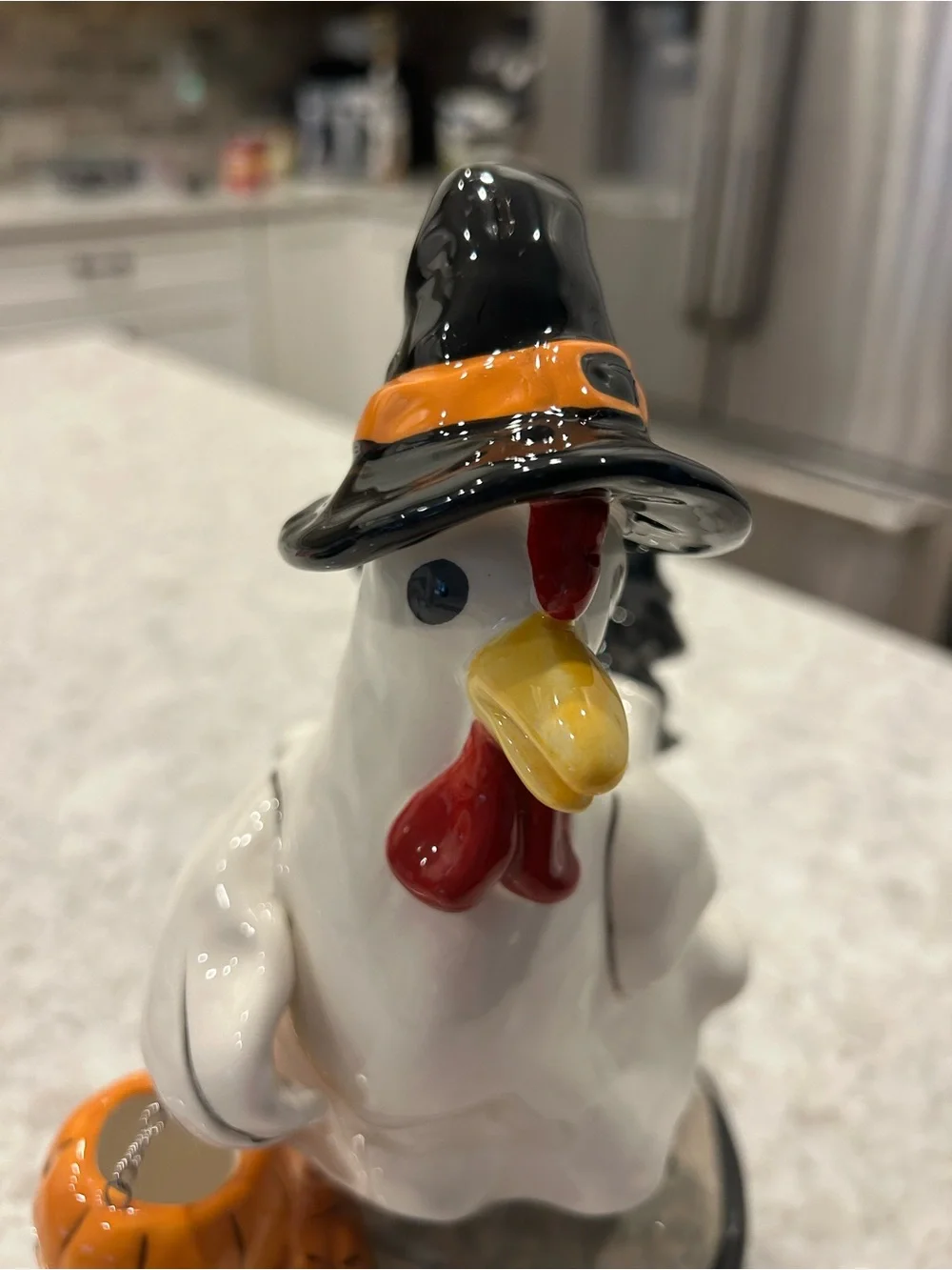 “New” Blue Sky Clayworks Chick or Treat Rooster Figurine with Pumpkin Bucket